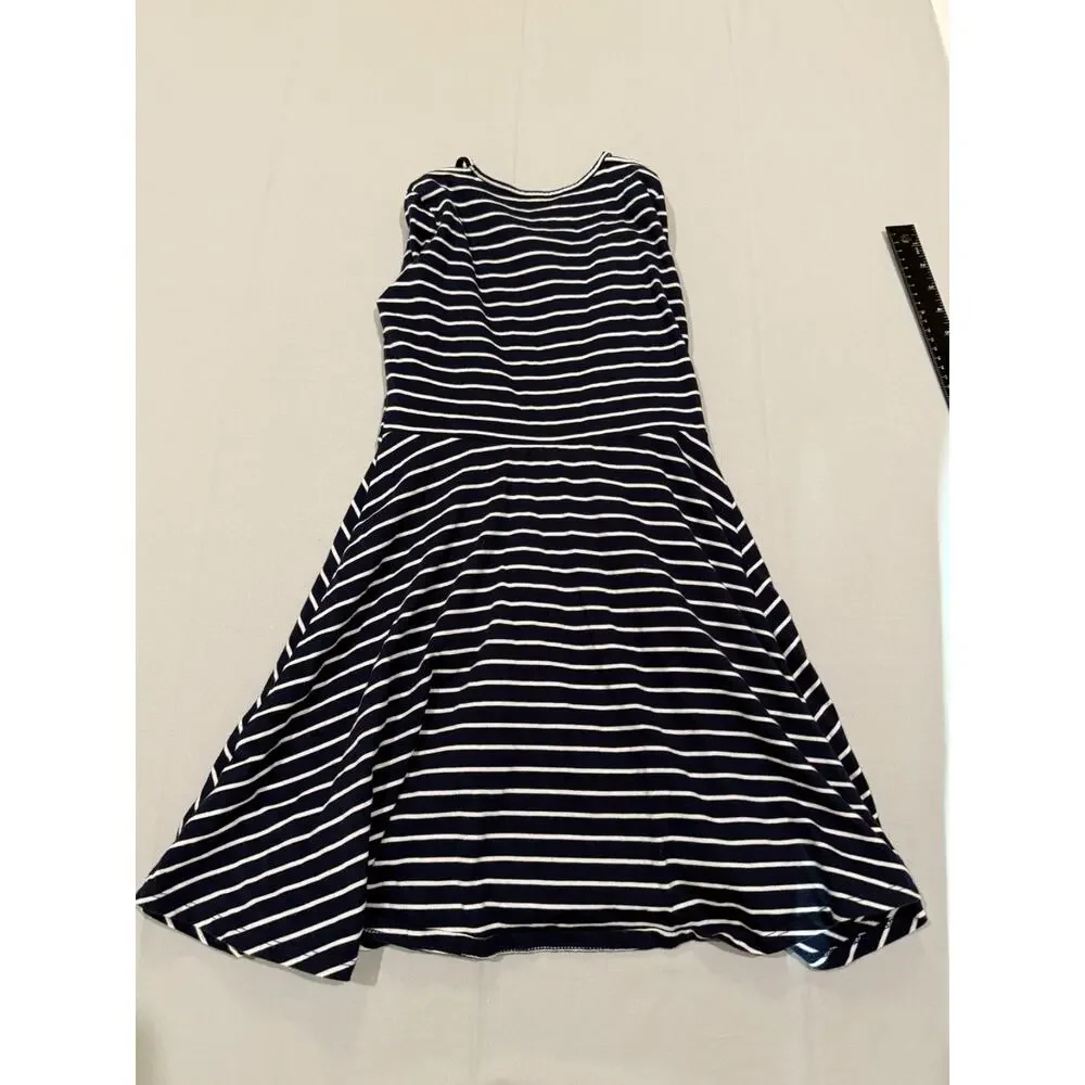 The Children’s Place Girls 7/8 M Navy Blue White Striped Sleeveless Dress